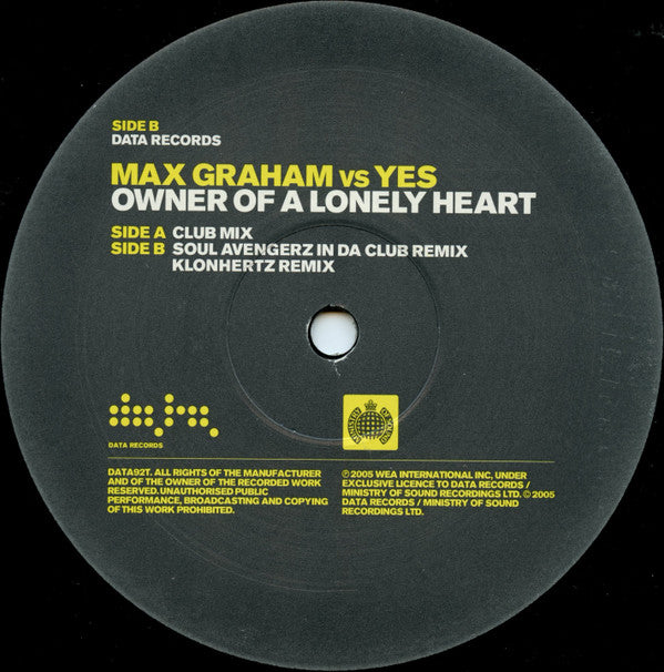 Max Graham Vs Yes : Owner Of A Lonely Heart (12")