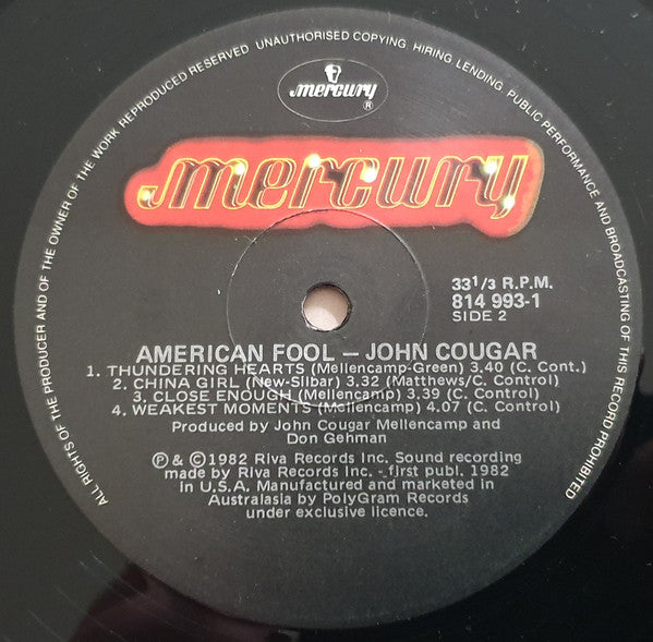 John Cougar Mellencamp : American Fool (LP, Album, RE)