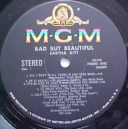 Eartha Kitt : Bad But Beautiful (LP, Album, MGM)