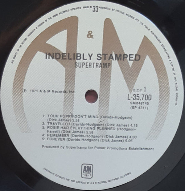 Supertramp : Indelibly Stamped (LP, Album, RE, Gat)