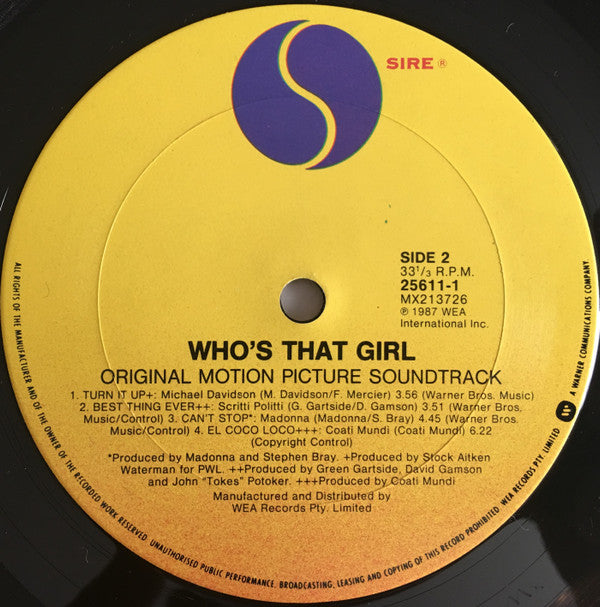 Madonna : Who's That Girl (Original Motion Picture Soundtrack) (LP, Album)