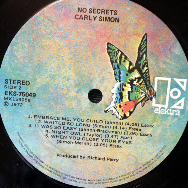 Carly Simon : No Secrets (LP, Album, Gat)