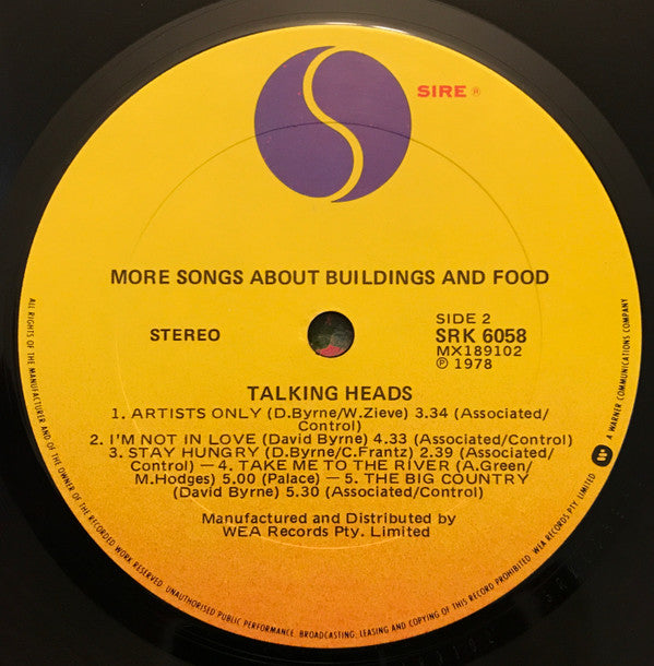 Talking Heads : More Songs About Buildings And Food (LP, Album)