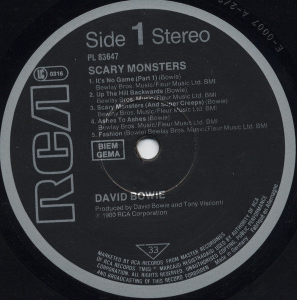 David Bowie : Scary Monsters (LP, Album, RE)