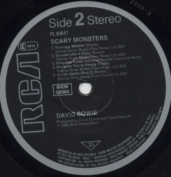 David Bowie : Scary Monsters (LP, Album, RE)