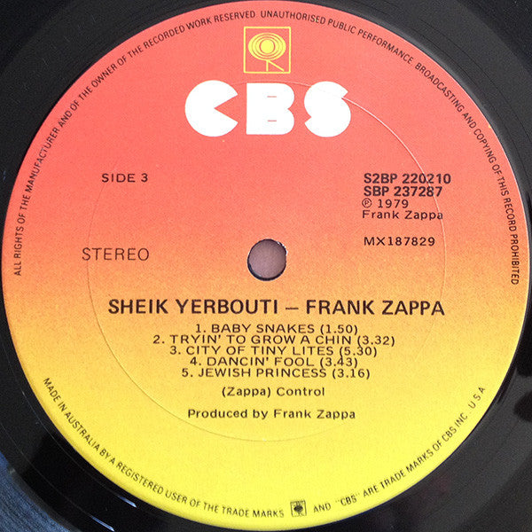 Frank Zappa : Sheik Yerbouti (2xLP, Album, Aut)