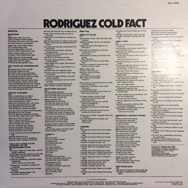 Sixto Rodriguez : Cold Fact (LP, Album, RE)