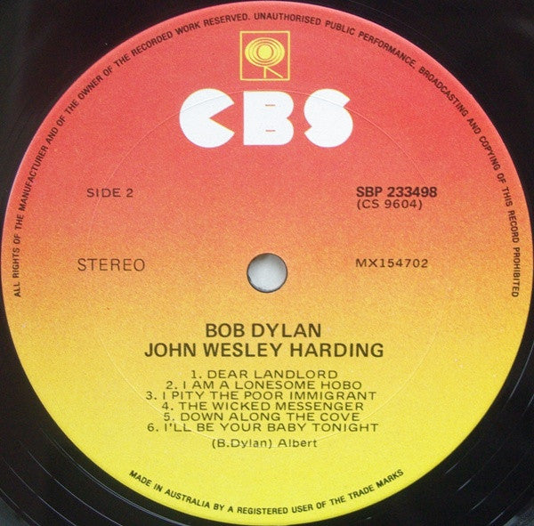 Bob Dylan : John Wesley Harding (LP, Album, RP)