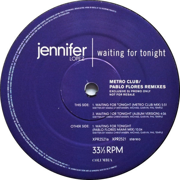 Jennifer Lopez : Waiting For Tonight (12", Promo)