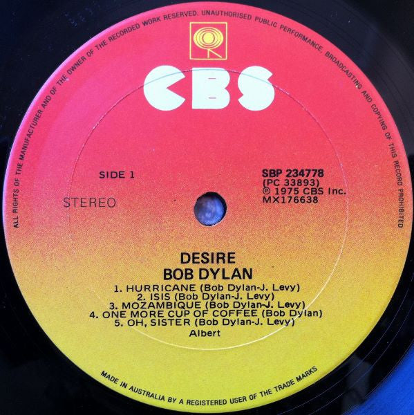 Bob Dylan : Desire (LP, Album, Gat)