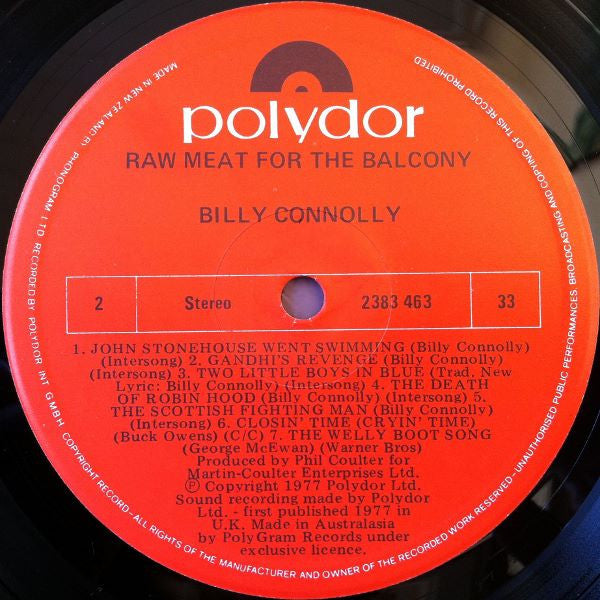 Billy Connolly : Raw Meat For The Balcony (LP, Album)