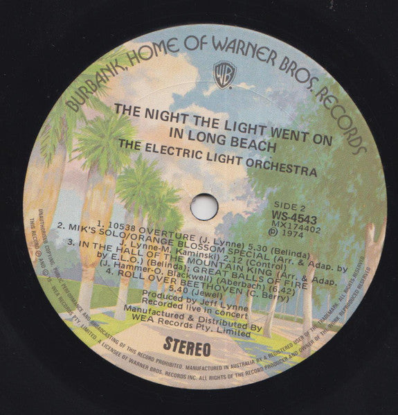 Electric Light Orchestra : The Night The Light Went On In Longbeach (LP, Album, Gat)