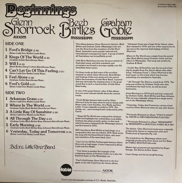 Glenn Shorrock • Beeb Birtles • Graham Goble : Beginnings (LP, Comp)
