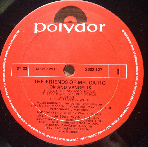 Jon And Vangelis* : The Friends Of Mr. Cairo (LP, Album, RE)