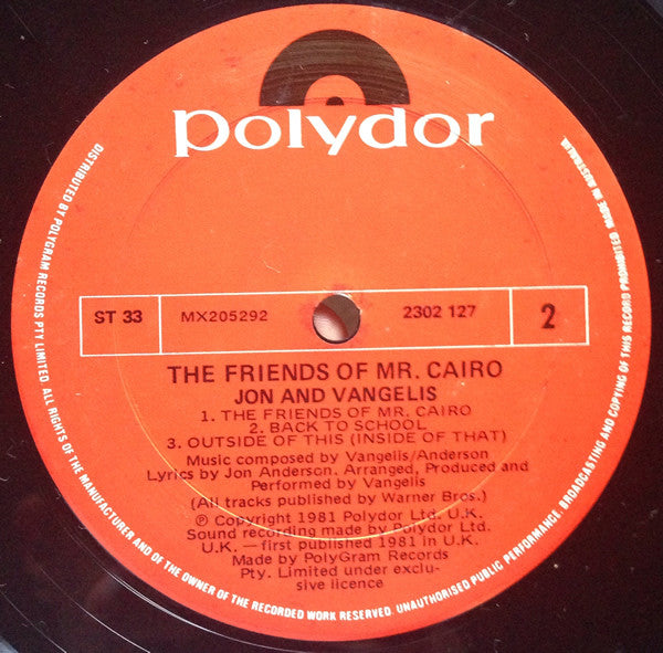 Jon And Vangelis* : The Friends Of Mr. Cairo (LP, Album, RE)