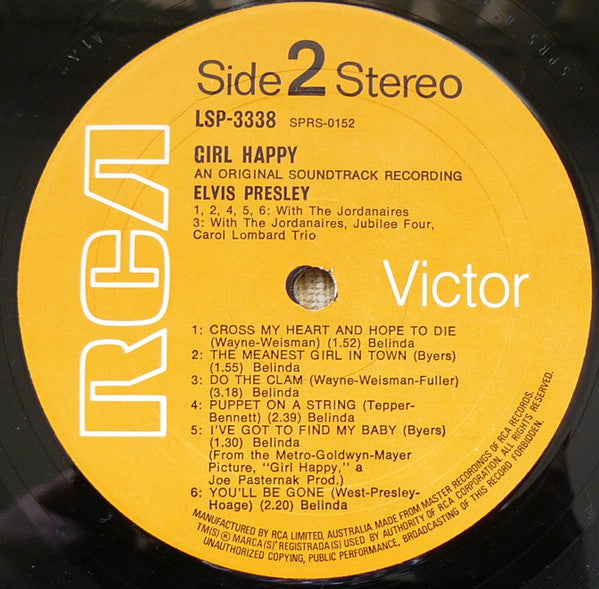 Elvis Presley : Girl Happy (LP, Album, Ora)