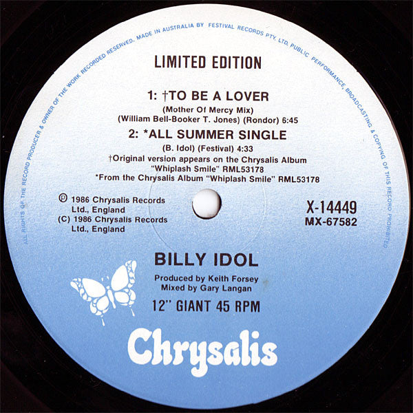 Billy Idol : To Be A Lover (Rock N' Roll Mix) (12", Single, Ltd)
