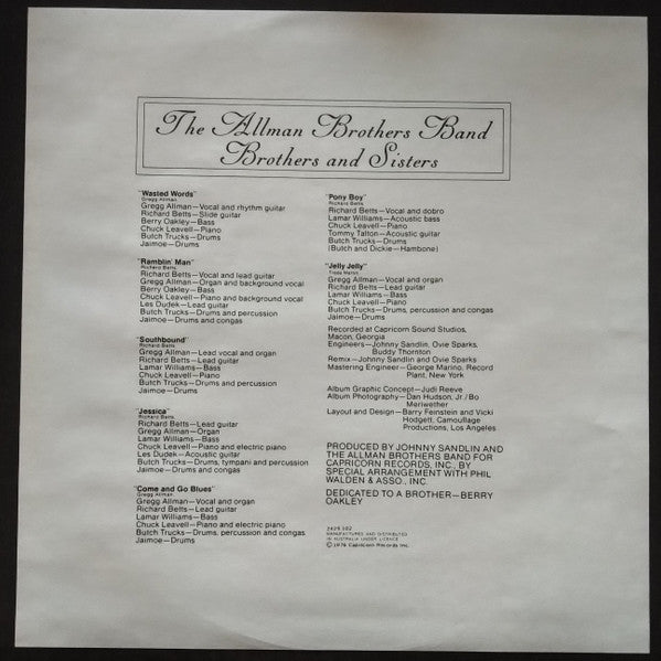 The Allman Brothers Band : Brothers And Sisters (LP, Album, RE, Gat)
