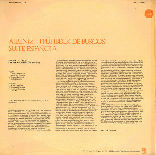 Isaac Albéniz : Rafael Frühbeck De Burgos : Suite Española (LP, Album, Club)