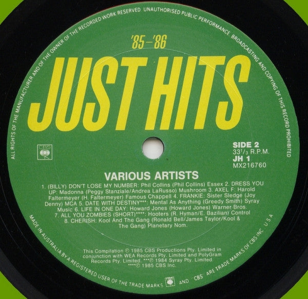 Various : Just Hits '85-'86 (LP, Comp)