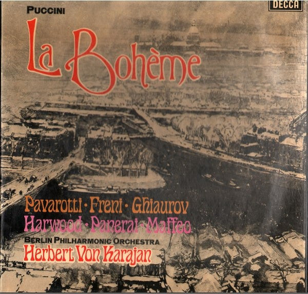 Giacomo Puccini - Luciano Pavarotti · Mirella Freni · Nicolai Ghiaurov · Elizabeth Harwood · Rolando Panerai · Gianni Maffeo · Berliner Philharmoniker · Herbert von Karajan : La Bohème (2xLP, RP + Box)