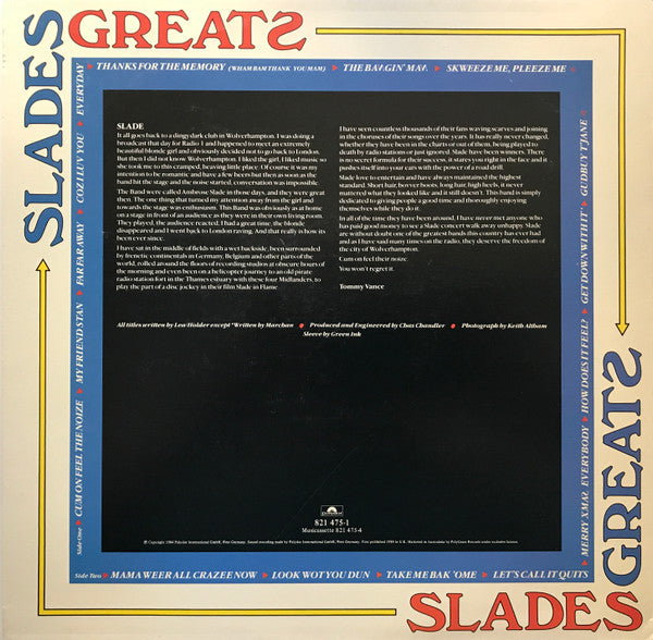 Slade : Slades Greats (LP, Comp)