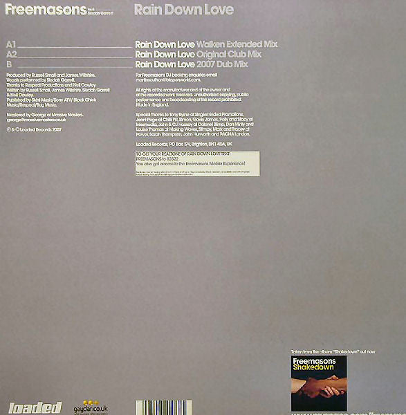 Freemasons Feat. Siedah Garrett : Rain Down Love (12")