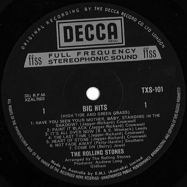 The Rolling Stones : Big Hits (High Tide And Green Grass) (LP, Comp, RE)