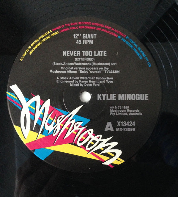Kylie Minogue : Never Too Late (12", Single, Ltd)