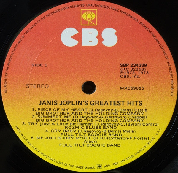 Janis Joplin : Janis Joplin's Greatest Hits (LP, Comp, RE)