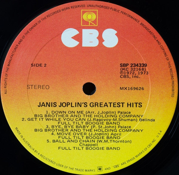 Janis Joplin : Janis Joplin's Greatest Hits (LP, Comp, RE)