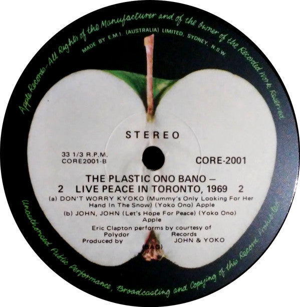 The Plastic Ono Band : Live Peace In Toronto 1969 (LP, RP)
