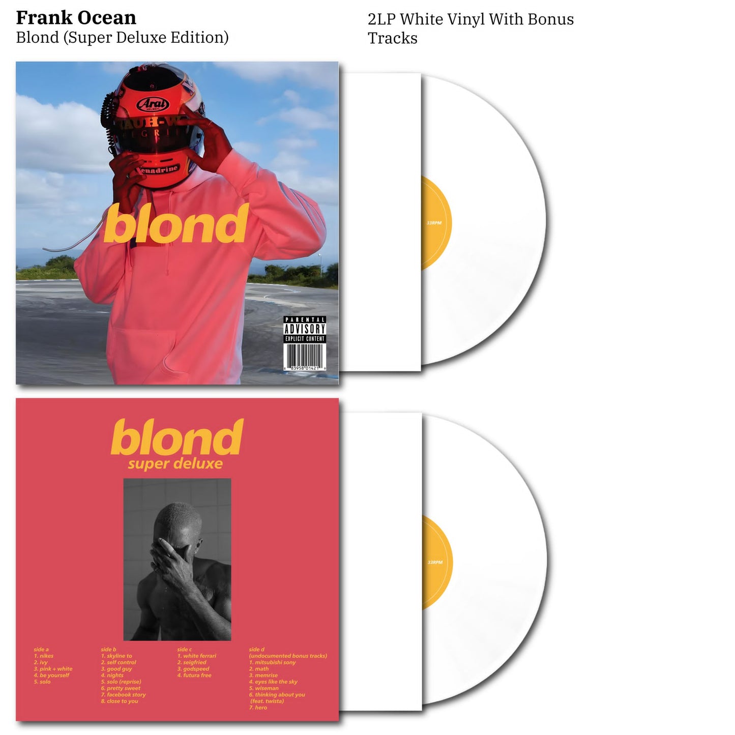 FRANK OCEAN BLOND SUPER DELUXE EDITION 2LP VINYL RECORD COLOURED WHITE INC 7 BONUS TRACKS PREORDER
