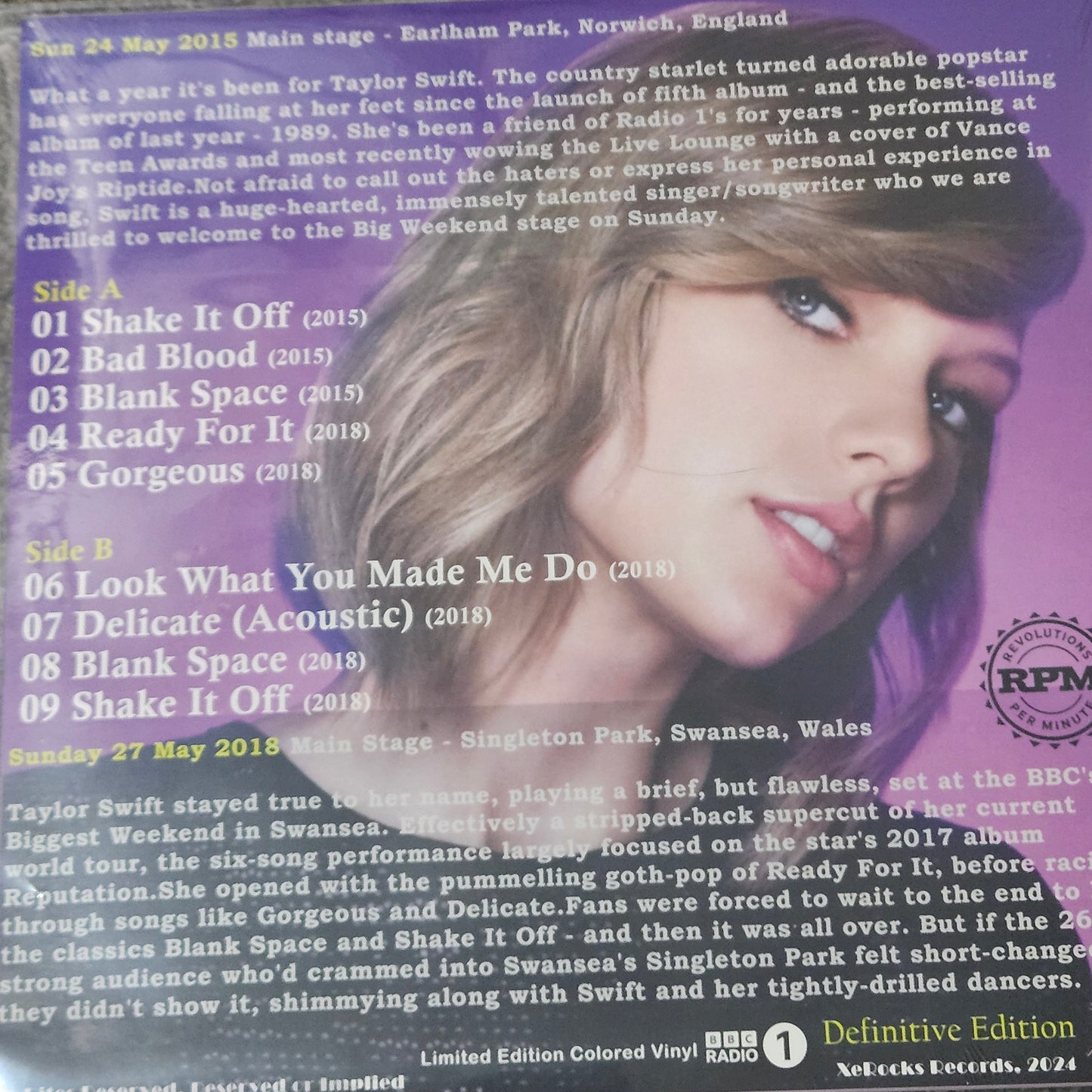 TAYLOR SWIFT - BBC Radio 1's Big Weekend "PINK COLOURED VINYL" LIVE 2015/2018