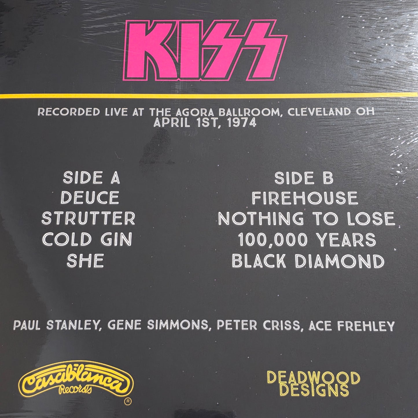 Kiss -  Live - On Tour ! - Cleveland Agora Ballroom  April 1st, 1974 "COLOURED VINYL RECORD LP "