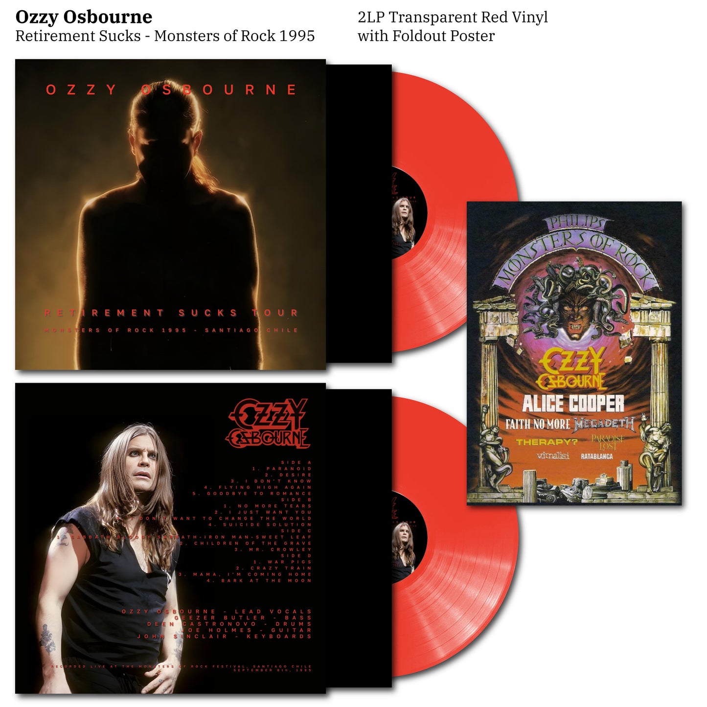 Ozzy Osbourne - Retirement Sucks Tour - Monsters of Rock Chile 1995 Live Vinyl Record 2LP Plus Poster