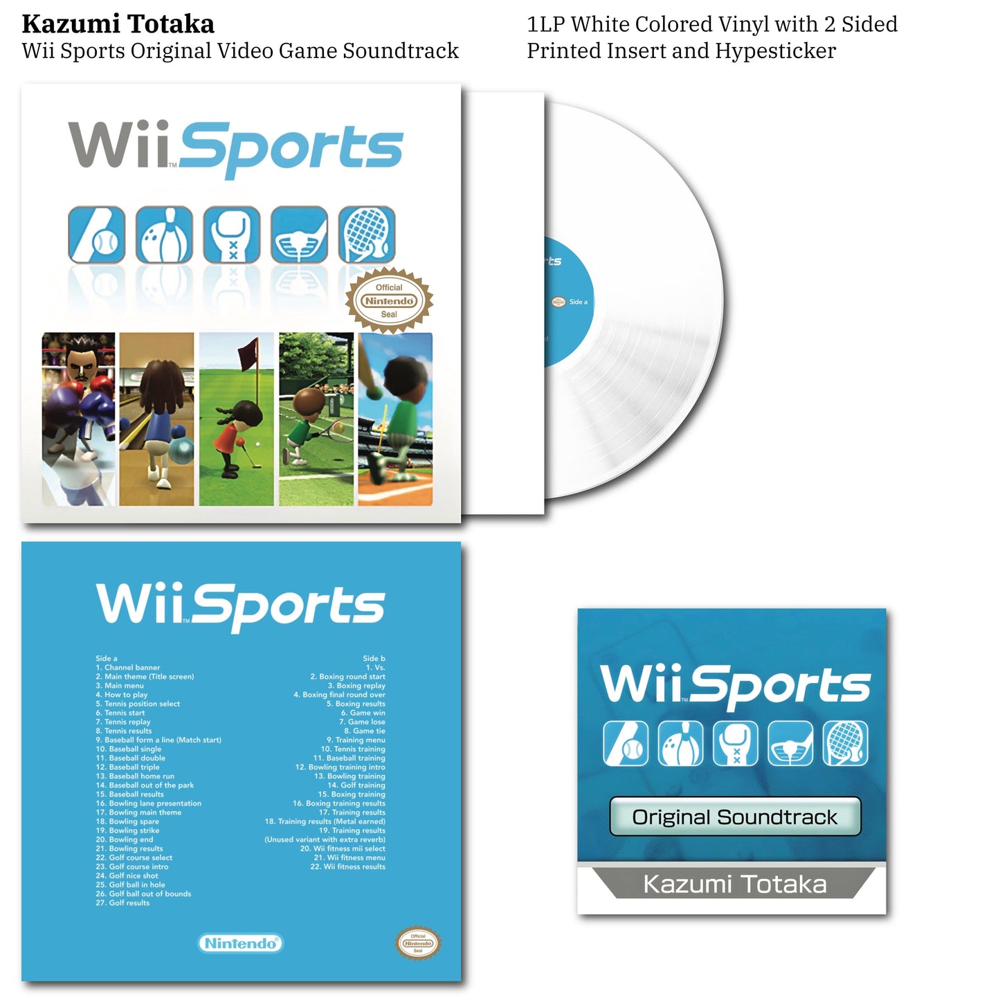Kazumi Totaka - Wii Sports Original Video Game Soundtrack (LP, Ltd, Unofficial, Whi) Vinyl Record / LP
