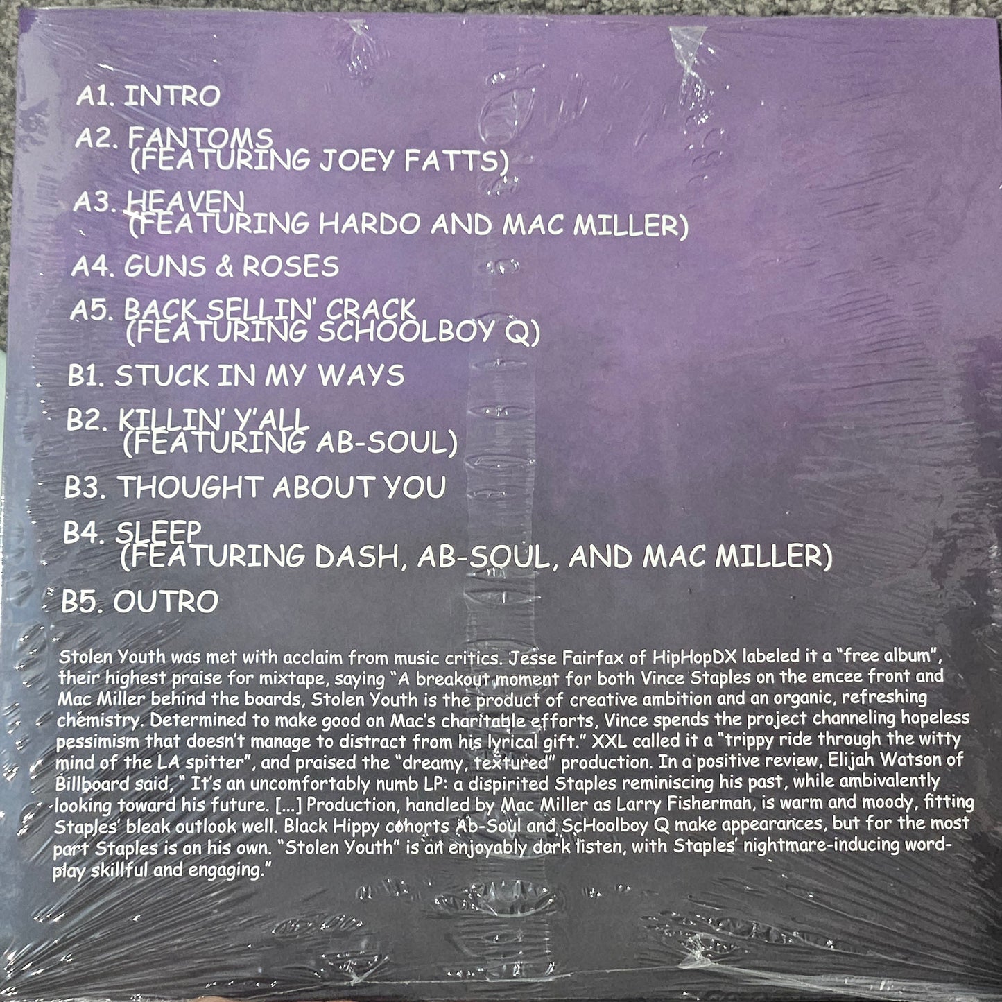 MAC MILLER / VINCE STAPLES / LARRY FISHERMAN - STOLEN YOUTH MIXTAPE VINYL RECORD COLOURED.