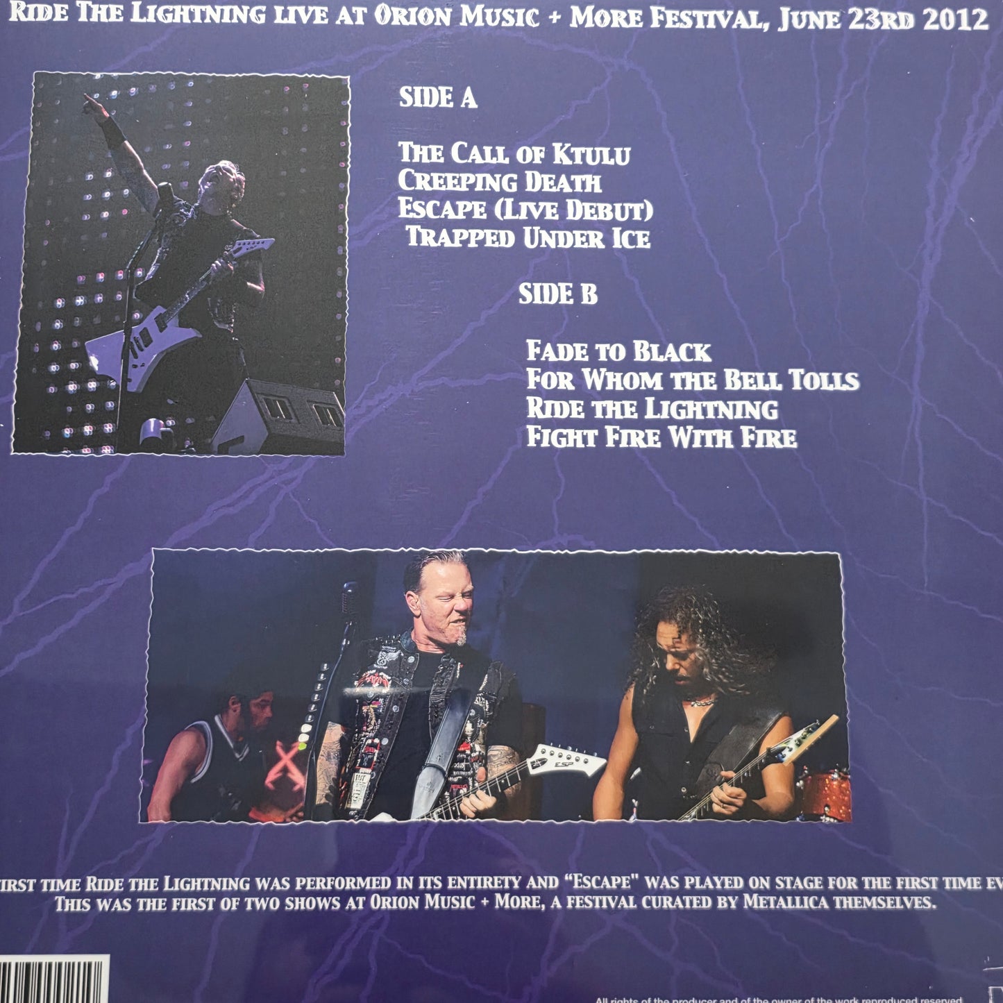 Metallica - Ride The Lightning Live At Orion Music 2012 Vinyl Record LP