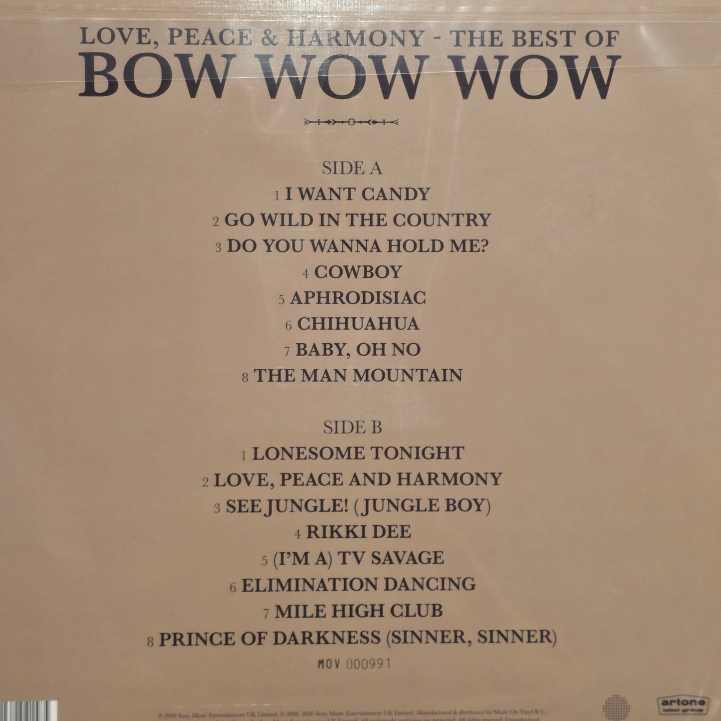 BOW WOW WOW - LOVE PEACE & HARMONY : GOLD Vinyl Record