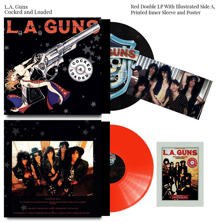 L.A. Guns – Cocked & Loaded "2LP COLOURED VINYL RECORD- ILLUSTRATED A SIDE" LA GUNS