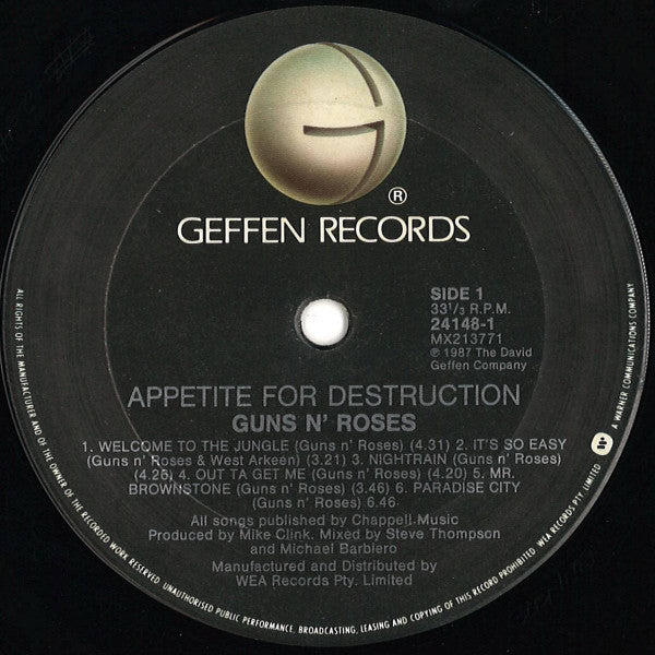 Guns N' Roses : Appetite For Destruction (LP, Album)