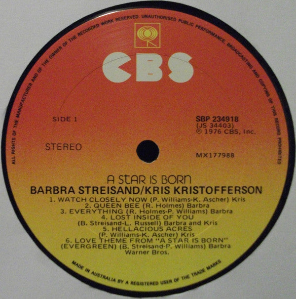 Barbra Streisand & Kris Kristofferson : A Star Is Born (LP, Album)