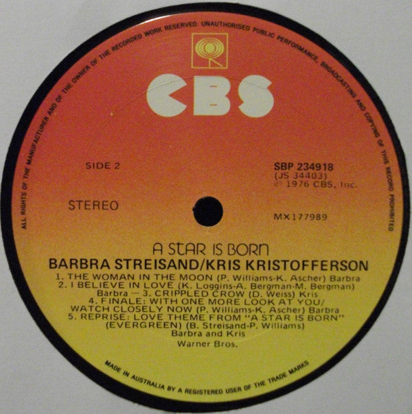 Barbra Streisand & Kris Kristofferson : A Star Is Born (LP, Album)