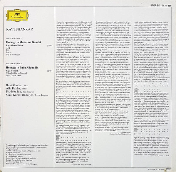 Ravi Shankar : Homage To Mahatma Gandhi & Baba Allauddin (LP, Album)