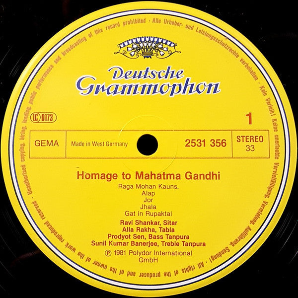 Ravi Shankar : Homage To Mahatma Gandhi & Baba Allauddin (LP, Album)