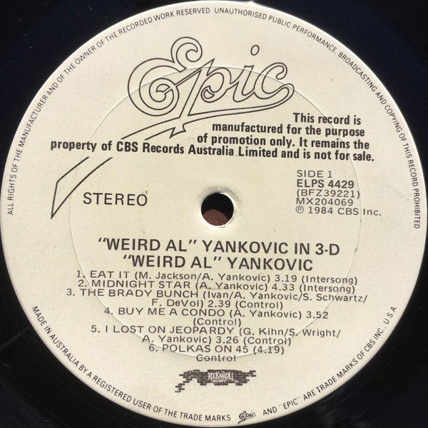 "Weird Al" Yankovic : In 3-D (LP, Album, Promo)