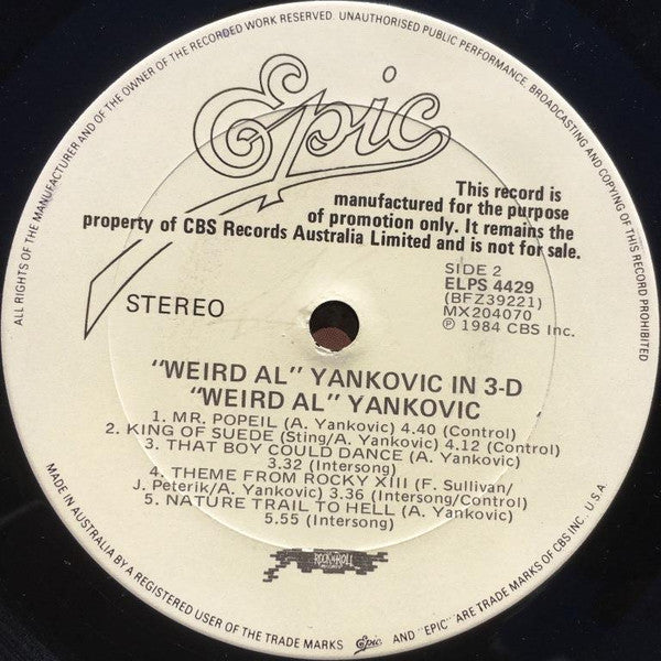 "Weird Al" Yankovic : In 3-D (LP, Album, Promo)