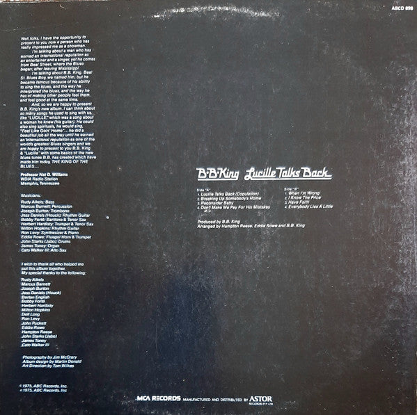 B.B. King : Lucille Talks Back (LP, Album, RE)