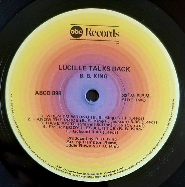B.B. King : Lucille Talks Back (LP, Album, RE)
